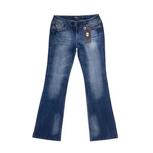 Cello Jeans Bootcut Women 9 Blue NWT Embellished Rhinestone Low Rise Y2K Grunge